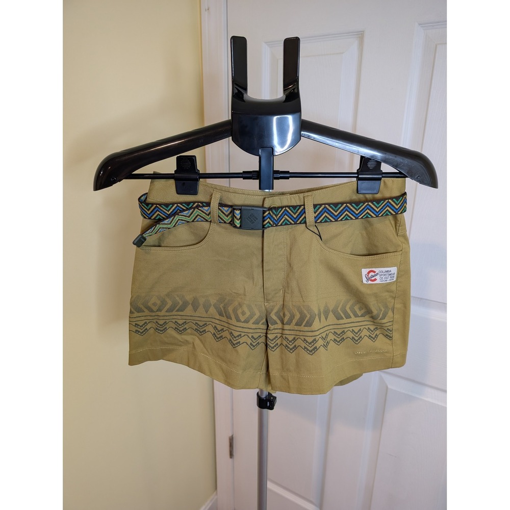 Columbia Aztec Hiking Shorts Tan Omni-Shade Tribal Belted VTG NWT - Size 26